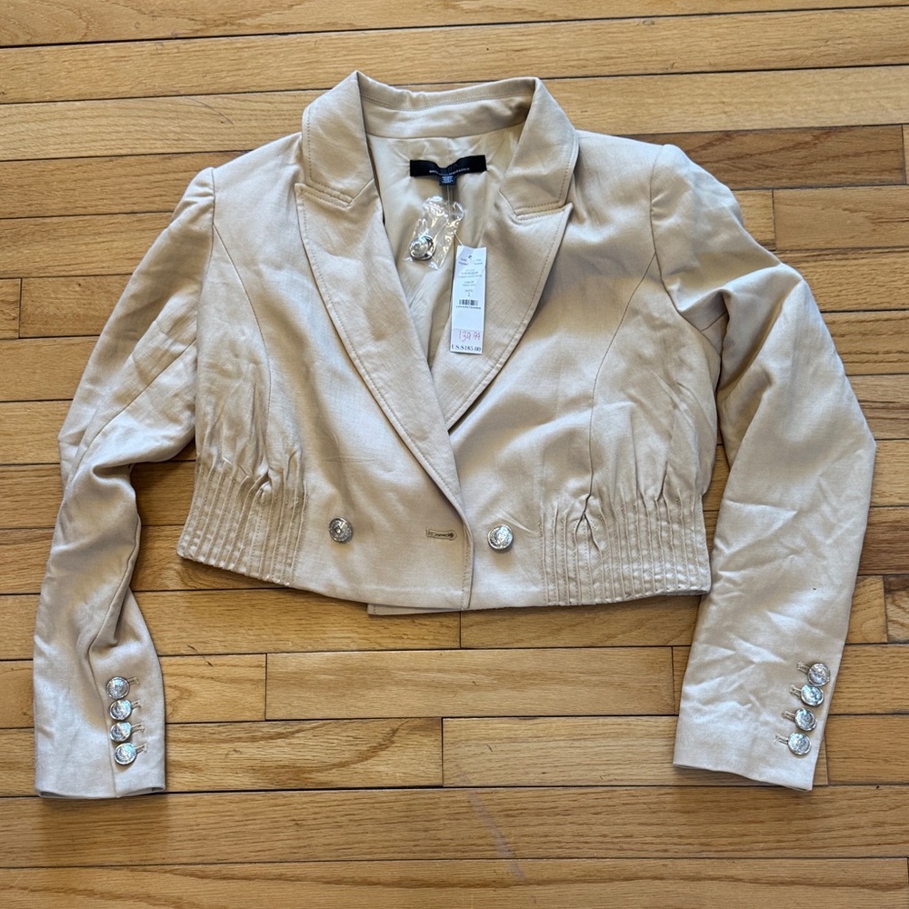 White House Black Market Beige Cropped Blazer Size 2